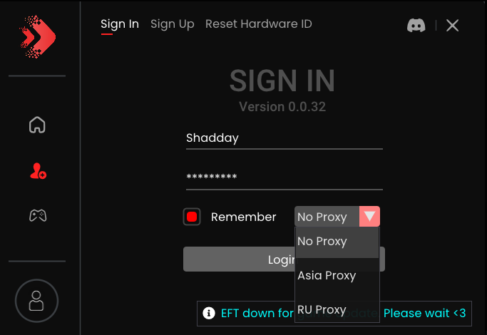 Выбор RU Proxy на экране входа в загрузчик Next